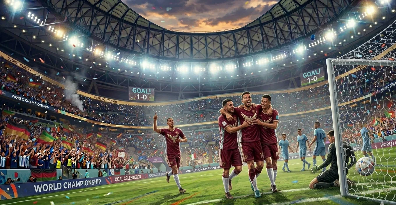 World Cup goal celebration captured during a 2026 qualifying match
